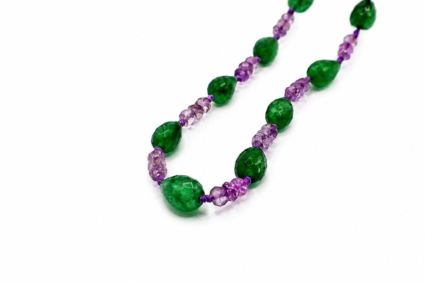 JWJ- Faceted Rondelle Amethyst/Emerald Teardrop Necklace