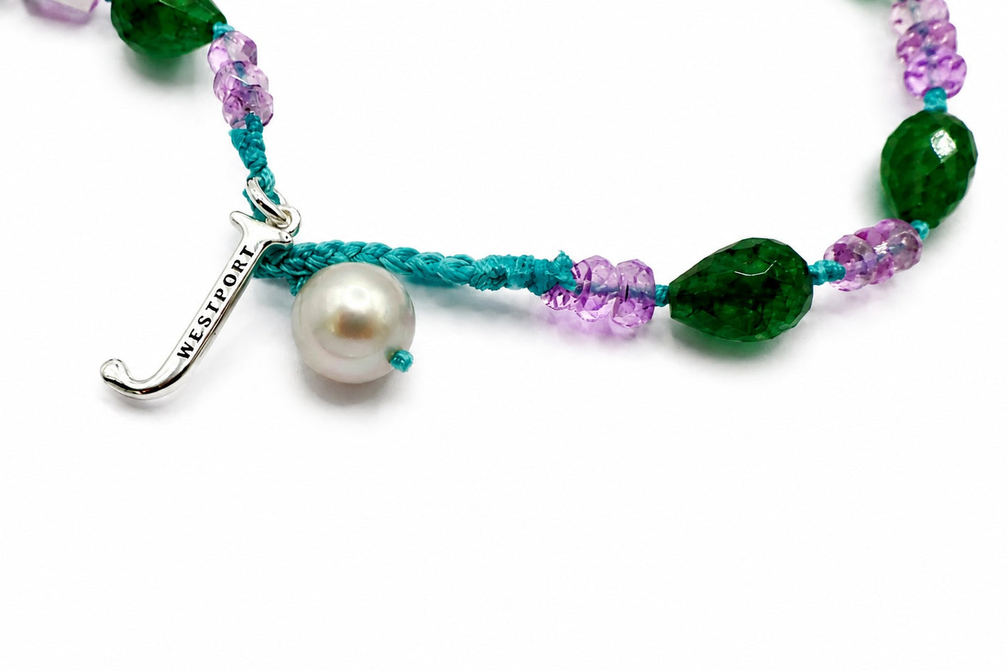 JWJ- Faceted Rondelle Amethyst/Emerald Teardrop Necklace
