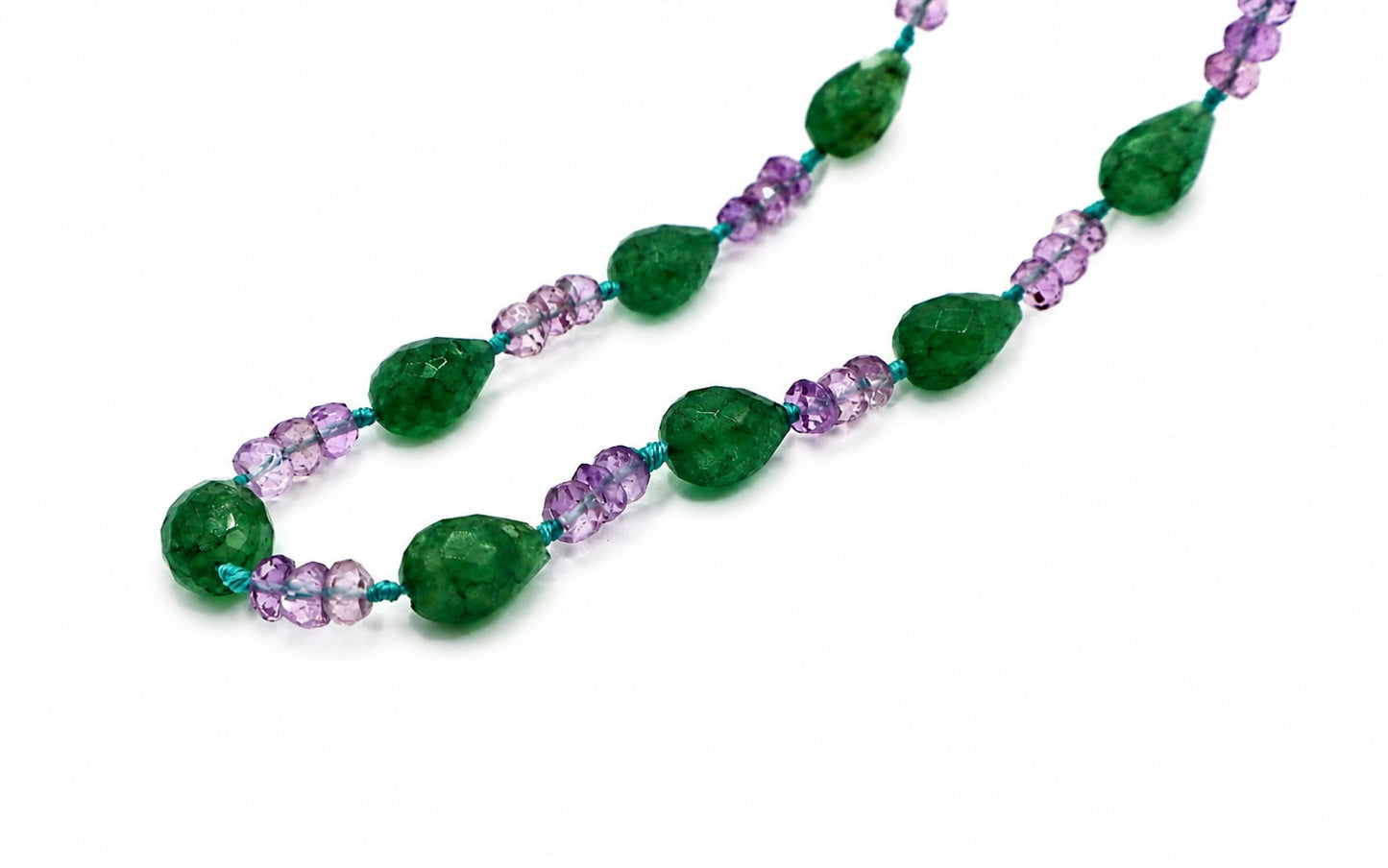 JWJ- Faceted Rondelle Amethyst/Emerald Teardrop Necklace