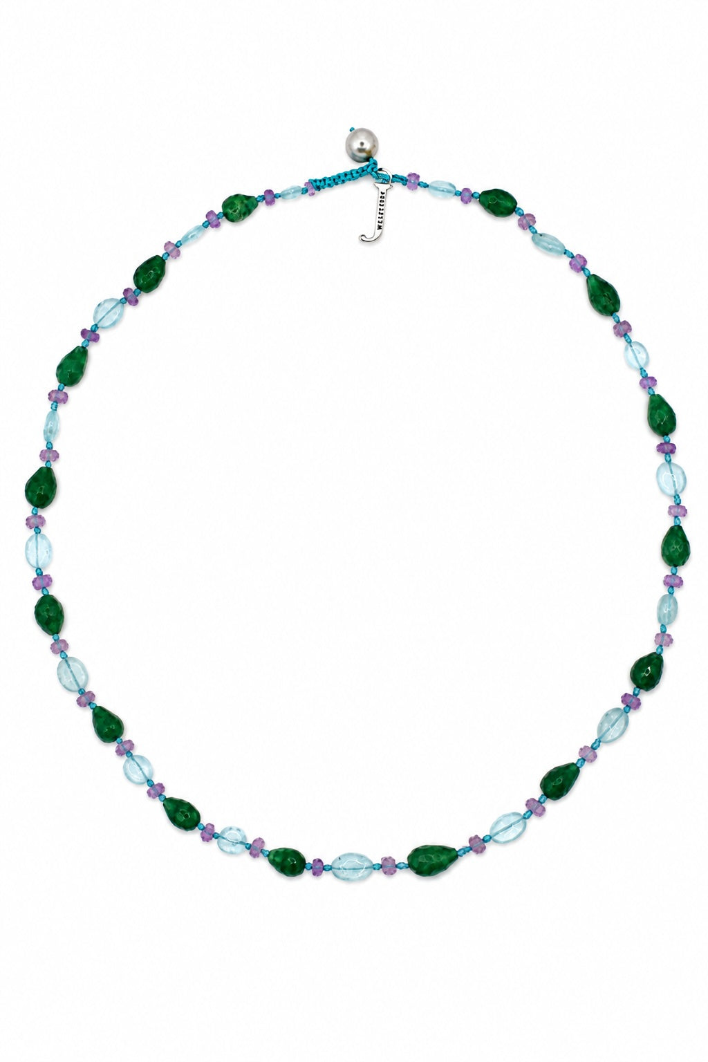 JWJ - Faceted Rondelle Amethyst/Emerald/ Aquamarine Cabochon Necklace