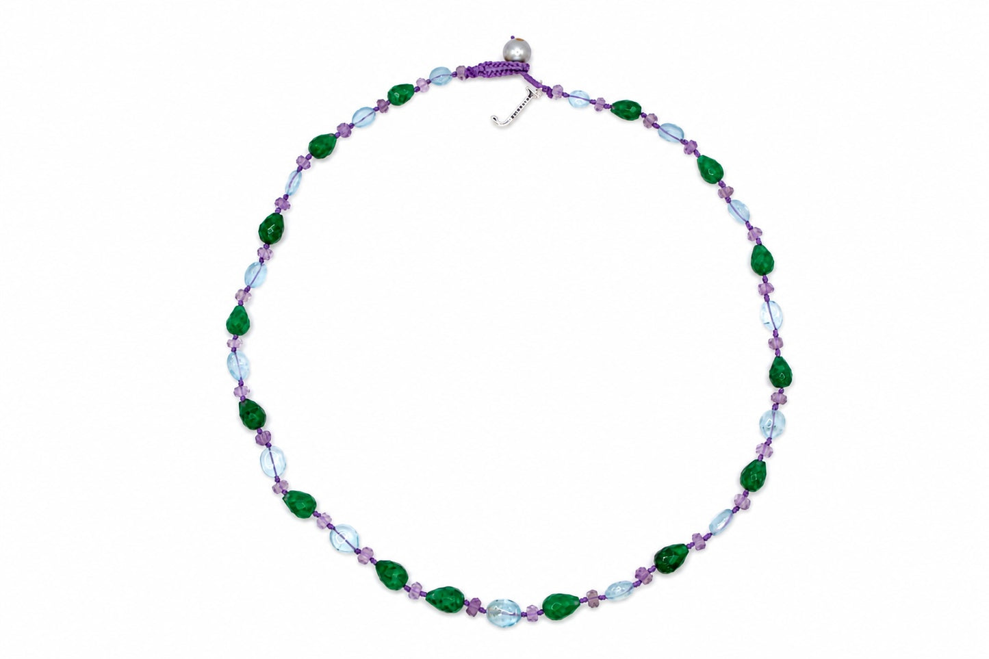 JWJ - Faceted Rondelle Amethyst/Emerald/ Aquamarine Cabochon Necklace