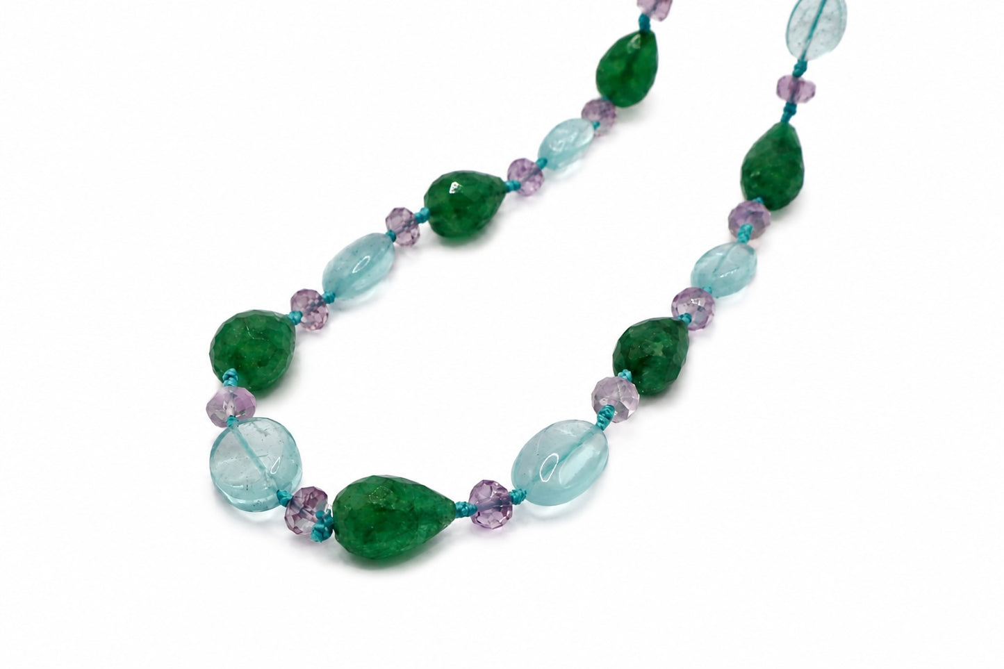 JWJ - Faceted Rondelle Amethyst/Emerald/ Aquamarine Cabochon Necklace