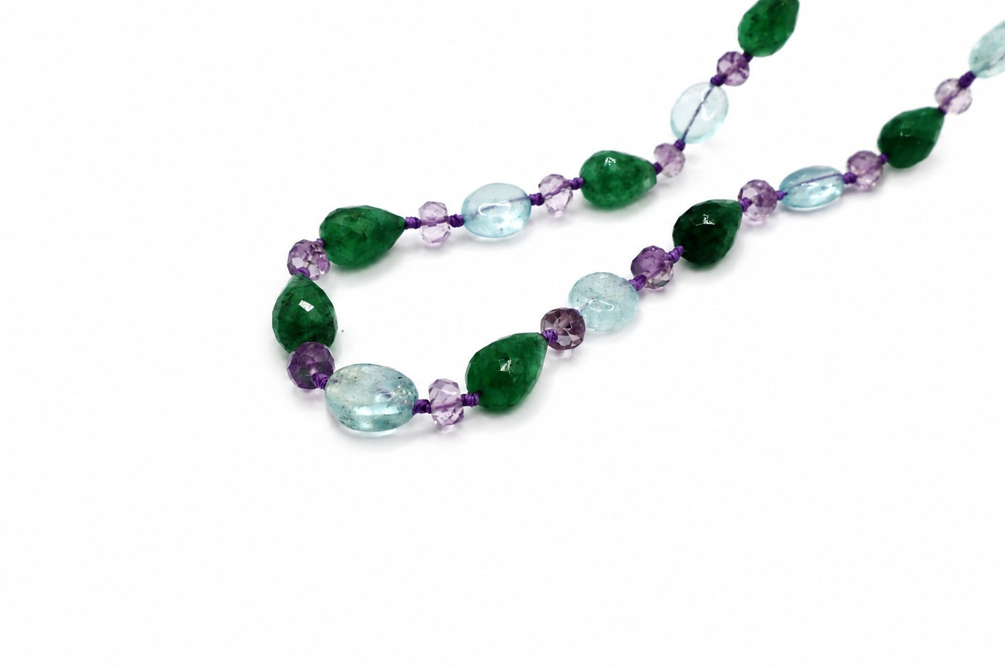 JWJ - Faceted Rondelle Amethyst/Emerald/ Aquamarine Cabochon Necklace