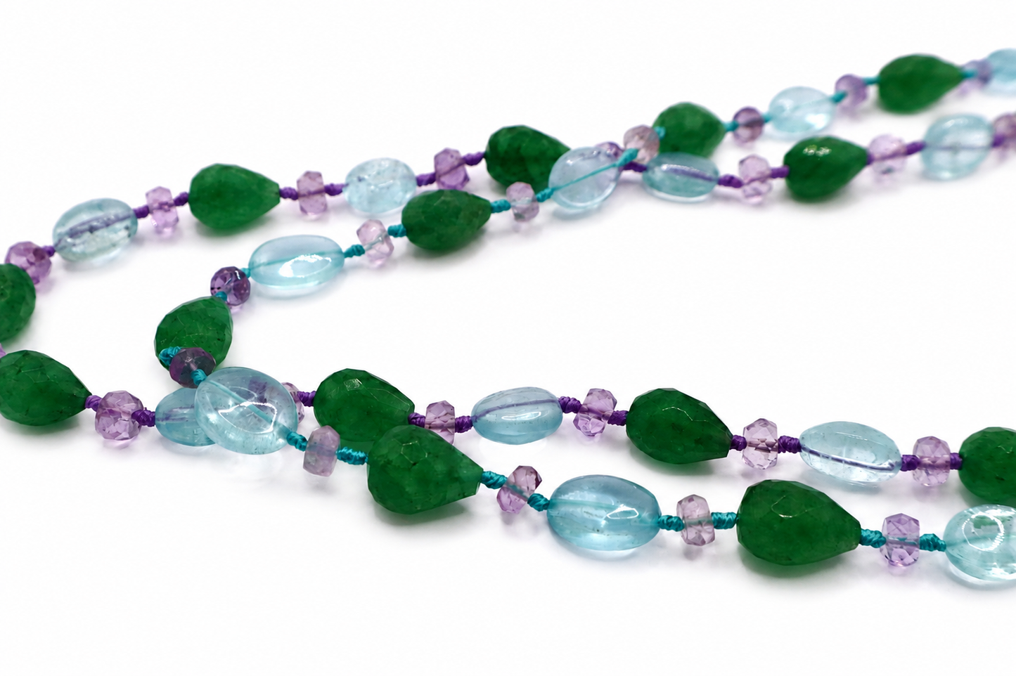 JWJ - Faceted Rondelle Amethyst/Emerald/ Aquamarine Cabochon Necklace