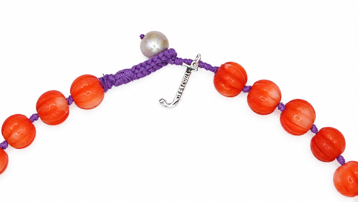 JWJ - Round Pumpkin Bead Coral Necklace