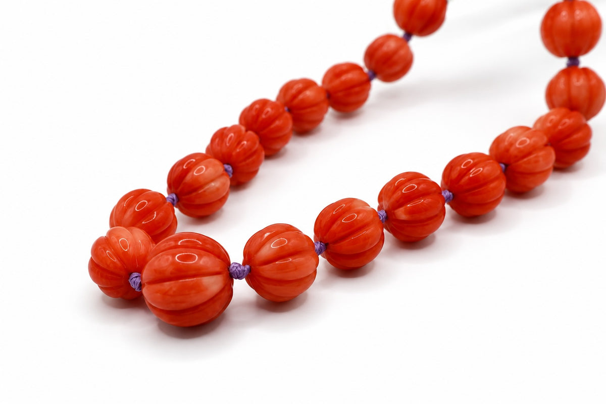 JWJ - Round Pumpkin Bead Coral Necklace